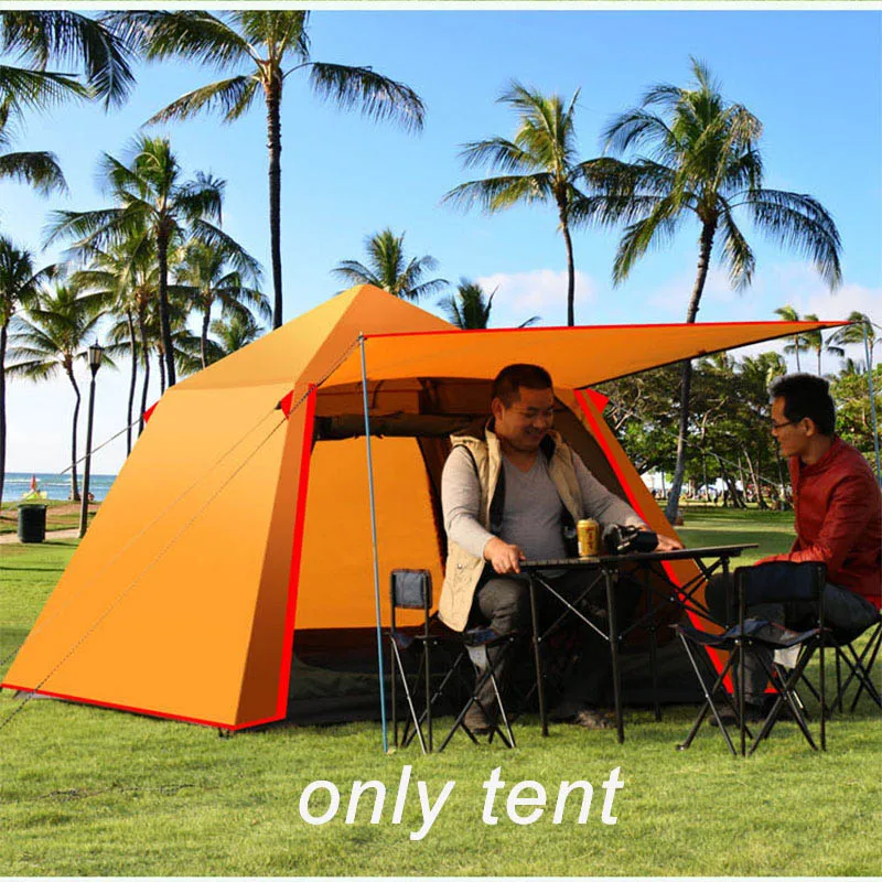 Автоматическая Наружная палатка для кемпинга, 3 человека, 4 человека, водонепроницаемая двухслойная палатка, складная, быстрое открытие, 3 сезона, для пеших прогулок, путешествий - Цвет: Orange