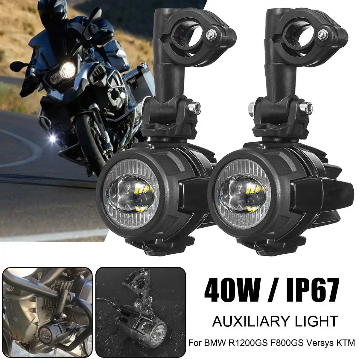 

2pcs 10-30V Motorcycle Spot LED Auxiliary Fog Safety Driving Light Motorcycle For BMW R1200GS F800GS Versys/KTM