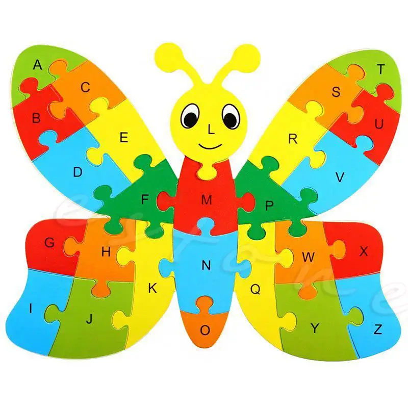 Дети Детские деревянный животные пазл цифры и алфавит головоломка обучающая развивающая игрушка - Цвет: Butterfly