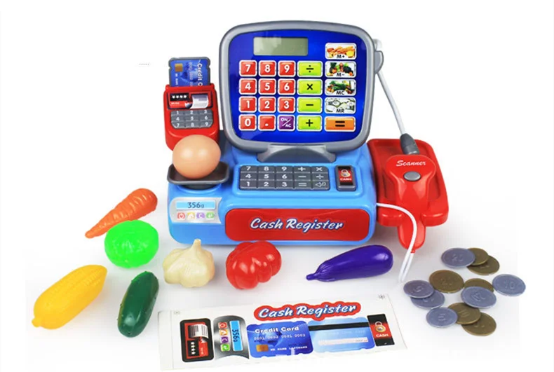[Смешные] ролевые игры кассовый аппарат с реальным калькулятором игрушка POS + Калькулятор + электронные весы + монеты + набор продуктов