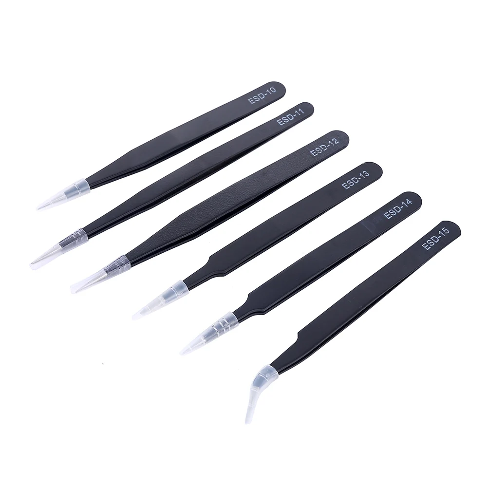 Anti-static ESD Stainless Steel Tweezers Set Tweezer Tool Precision Tweezers ESD Anti Static Tweezers Phone Repair Tweezers Maintenance Industrial Precision Curved Straight Repair