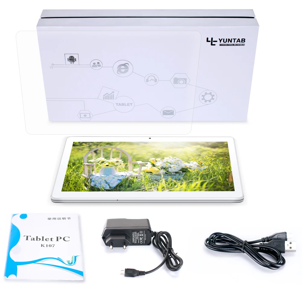 Yuntab 10.1'' K107 Android 5.1Tablet 1GB+16GB Quad-Core Phablet Sliver Color Unlocked Dual Sim Card Slots Bluetooth GPS Hot