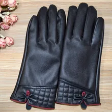 Модные кожаные перчатки для женщин, Зимние перчатки для девочек, Женские варежки, сохраняющие тепло с мехом внутри