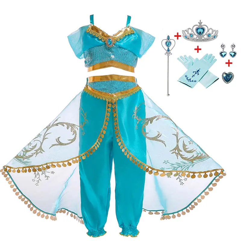

Girls Aladdin's Lamp Jasmine Belly Dance Cosplay Costumes For Children Princess Christmas Dresses Children's Halloween Costumes