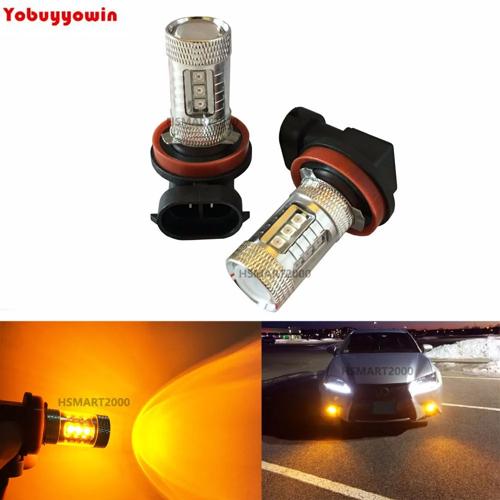 

2PCS Amber/Orange H11 H8 80W LED Car Bulbs High Power Super Bright for Car Fog Lights/DRL/Daytime Running Lights