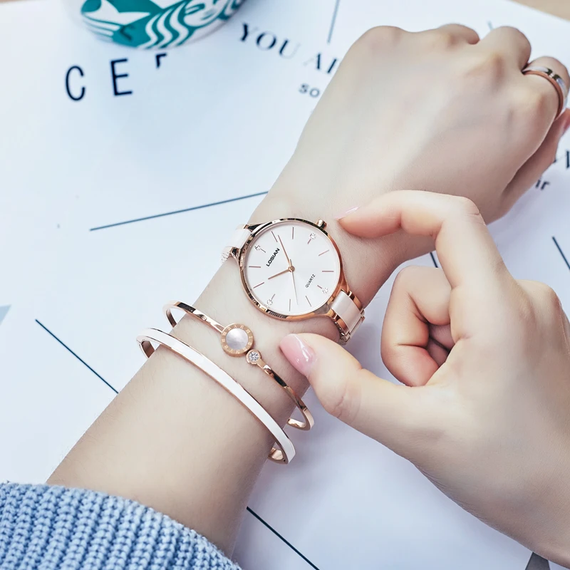 LOSIAN женские часы женские Новая мода розовое золото водонепроницаемые круглые часы простые женские часы Bayan Saat Relojes Para Mujer