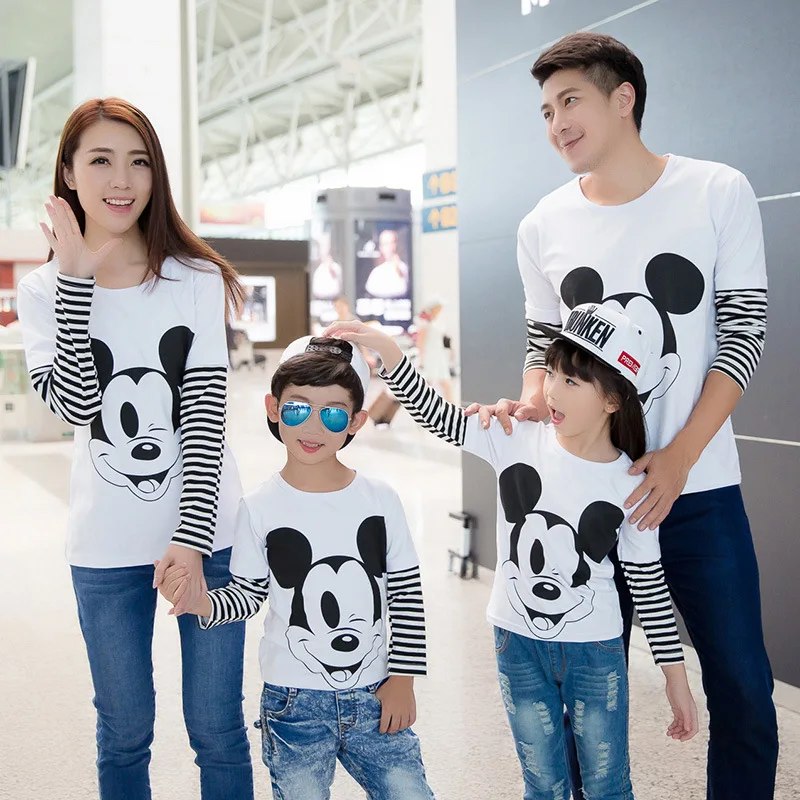 

2017 Long sleeve t-shirt family cartoon mouse long sleeve family matching outfits mother and son t-shirt dress mouse family
