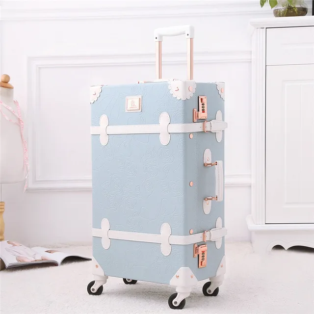 Легкий BlueCALUDAN ретро чемодан на колёсиках с регулируемой Спиннер колеса Винтаж Милый чемодан для женщин носить на - Цвет: only luggage