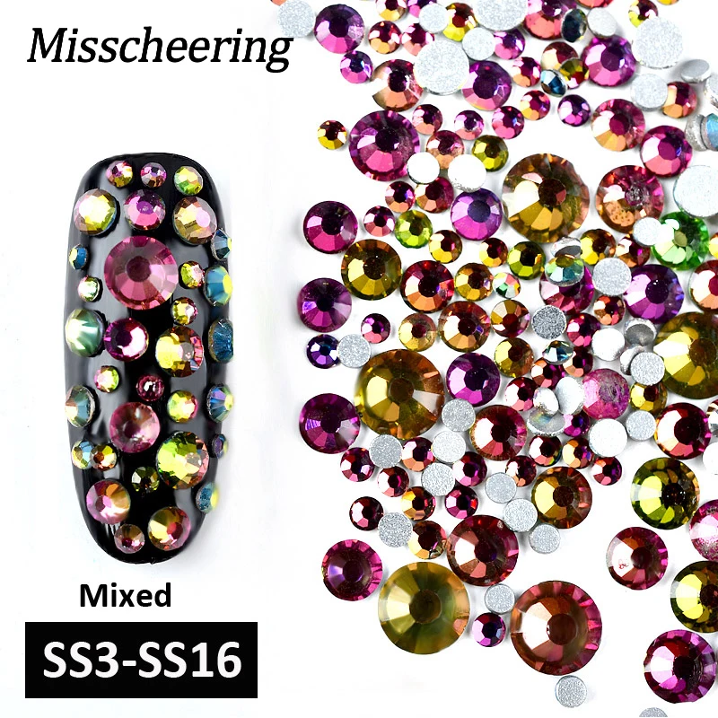 

1Pack Shiny Colorful Nail Rhinestones Mixed Size (SS3-SS16) 3D Glass FlatBack Glitter Nail Art Decorations Charm Manicure Tools