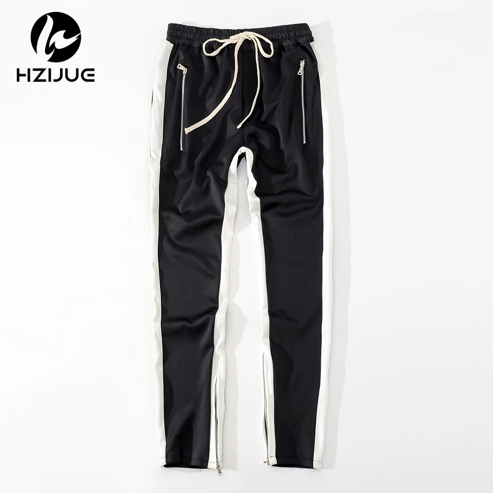 Hzijue 2018 الرجال الجانب شريط أسفل زيبر الرباط sweatpants عالية الشارع الشهير jogger مرونة الخصر السراويل المسار للرجال