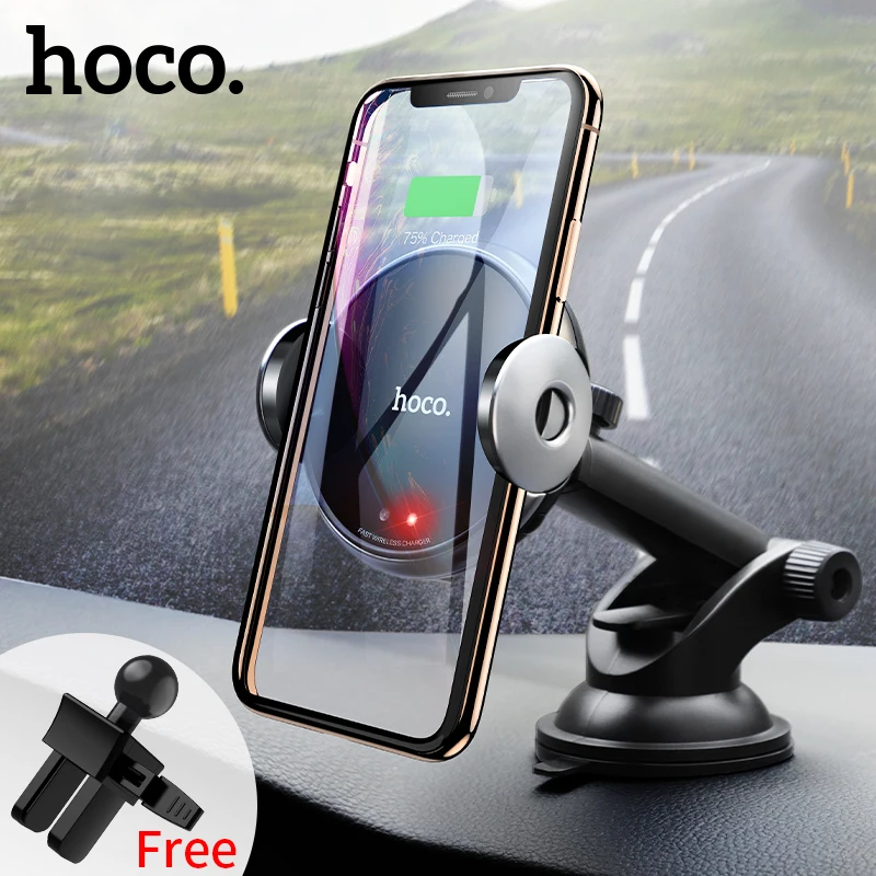 HOCO تشى سيارة لاسلكية شاحن حامل التلقائي الأشعة تحت الحمراء كليب تنفيس الهواء جبل سيارة حامل هاتف 15 W سريع شاحن آيفون XS ماكس XR