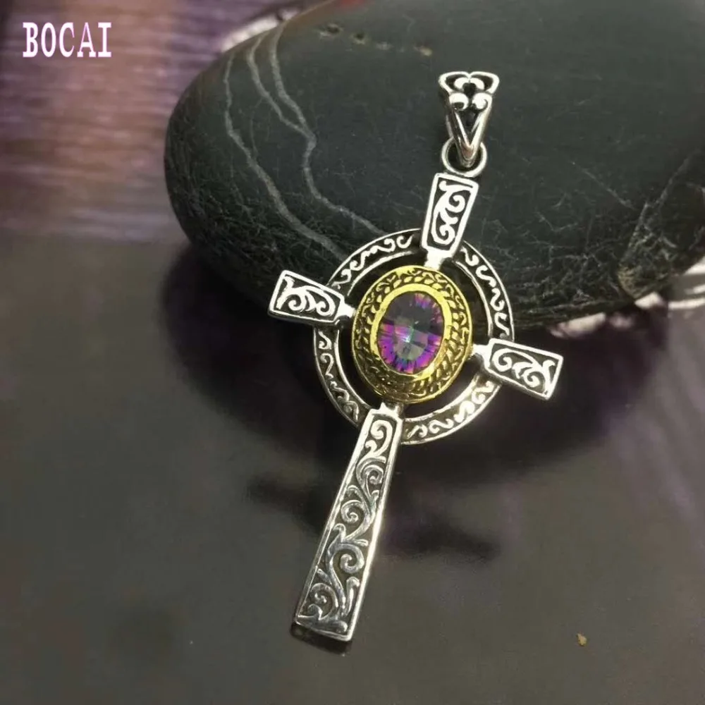 

100% real S990 solid sterling silver Inlaid natural colored stones man and woman's pendant