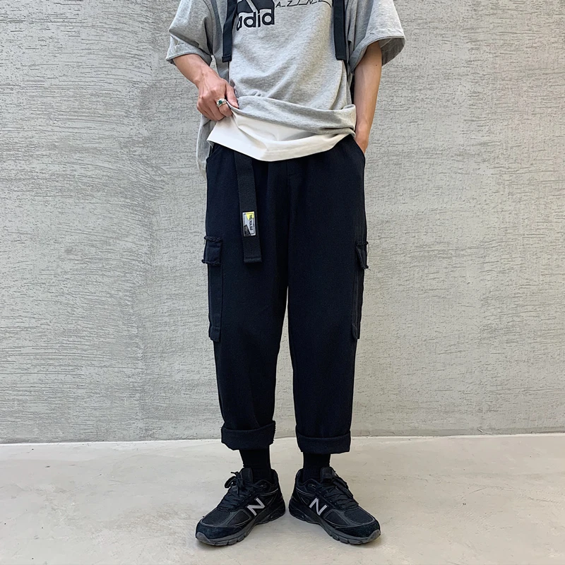 

2019 Men's Solid Color Printing Casual Pants Trousers Active Elastic Cargo Pants Hip Hop Black/Apricot Joggers Sweatpants M-2XL