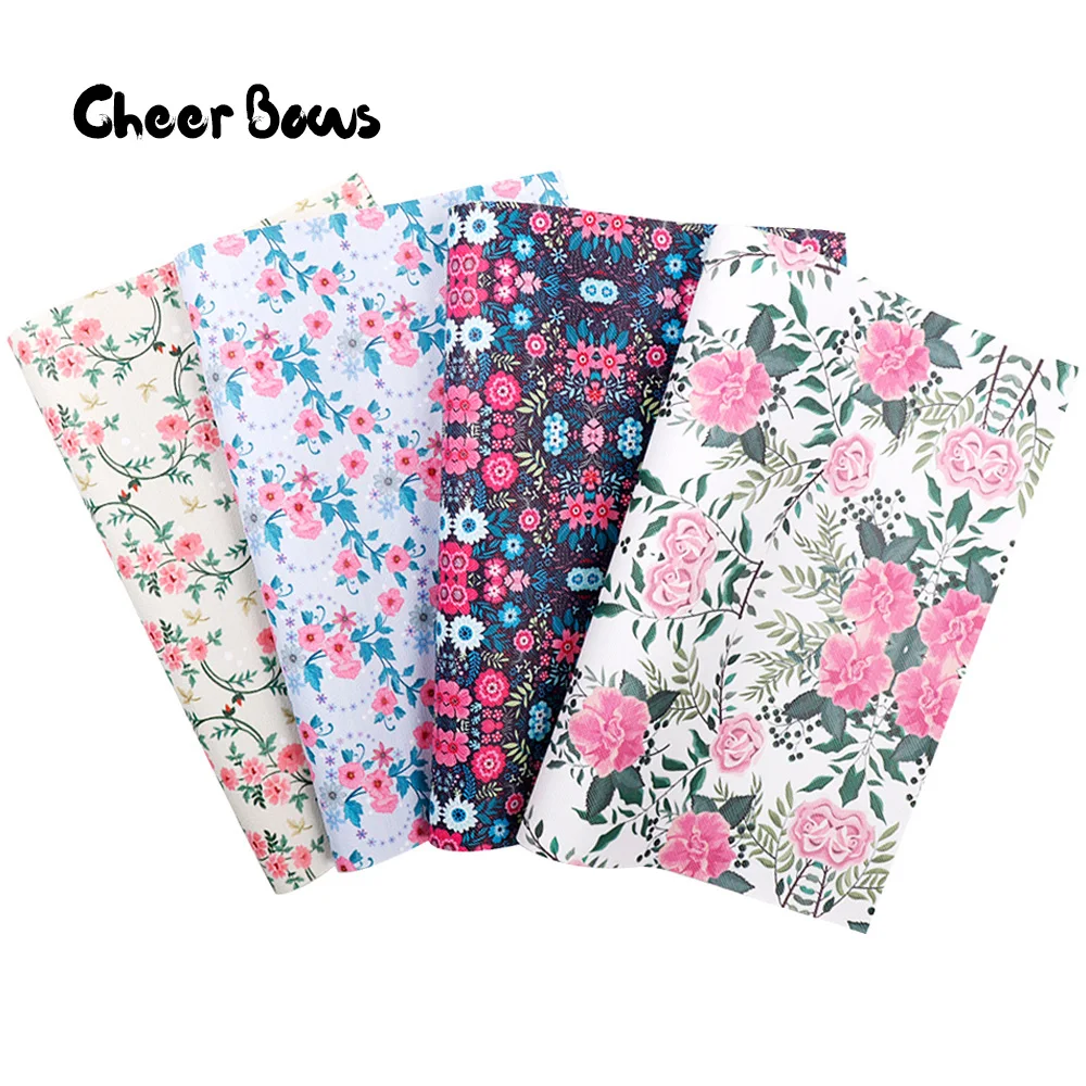 

Floral Printed Faux Leather Sheets Vintage Synthetic Leather DIY HairBows Handbag Garments Handmade Textile Decor Materials