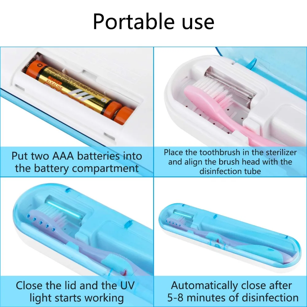 УФ-чехол для зубной щетки дезинфицирован ультрафиолетовым лучом для уничтожения 99.99% бактерий зубной щетки, что является безопасным и эффективным