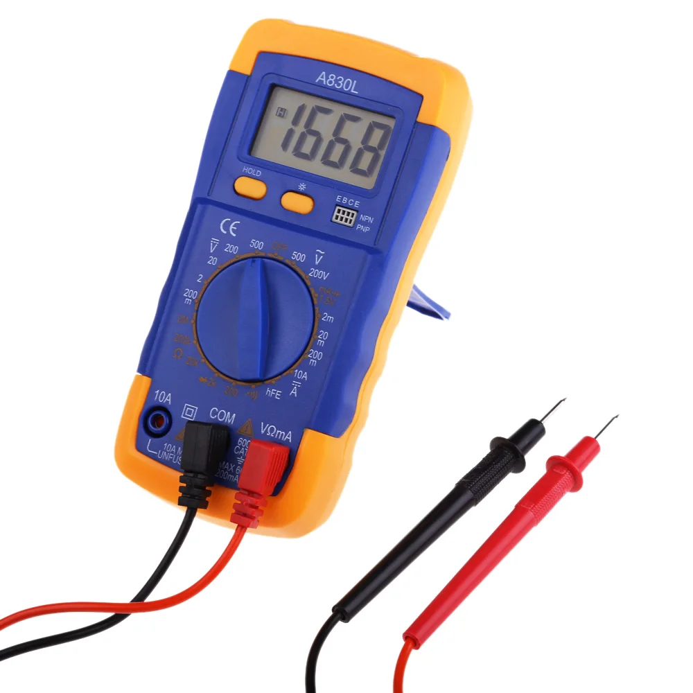 

Backlight Blue Yellow A830L LCD Digital Multimeter DC AC Voltage Diode Freguency Multitester