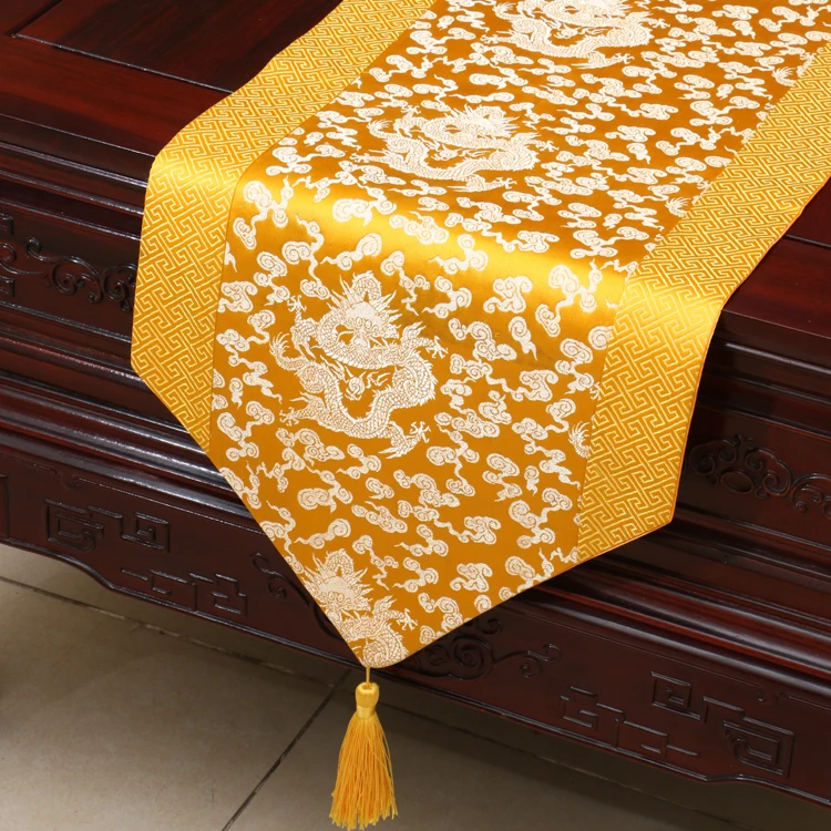 

Ethnic Dragon Damask Table Runners Luxury Patchwork Chinese Silk Coffee Table Cloth Rectangular Dining Table Mat Tea Pads