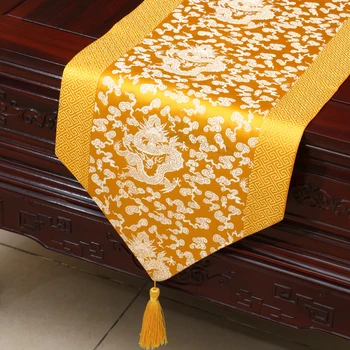 

Ethnic Dragon Damask Table Runners Luxury Patchwork Chinese Silk Coffee Table Cloth Rectangular Dining Table Mat Tea Pads