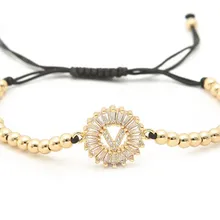 Микро проложить медный Белый cz кубический цирконий веревка отрегулированные бусины браслет 26 буквы алфавита Шарм плетеные браслеты буквы jfg5