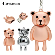 Милый флеш-накопитель, хмурый медведь, USB флеш-накопитель, 64 ГБ, металлический мультфильм, животные, U диск, 4 ГБ, 8 ГБ, 16 ГБ, 32 ГБ, флешка, карта памяти, Cle, Usb
