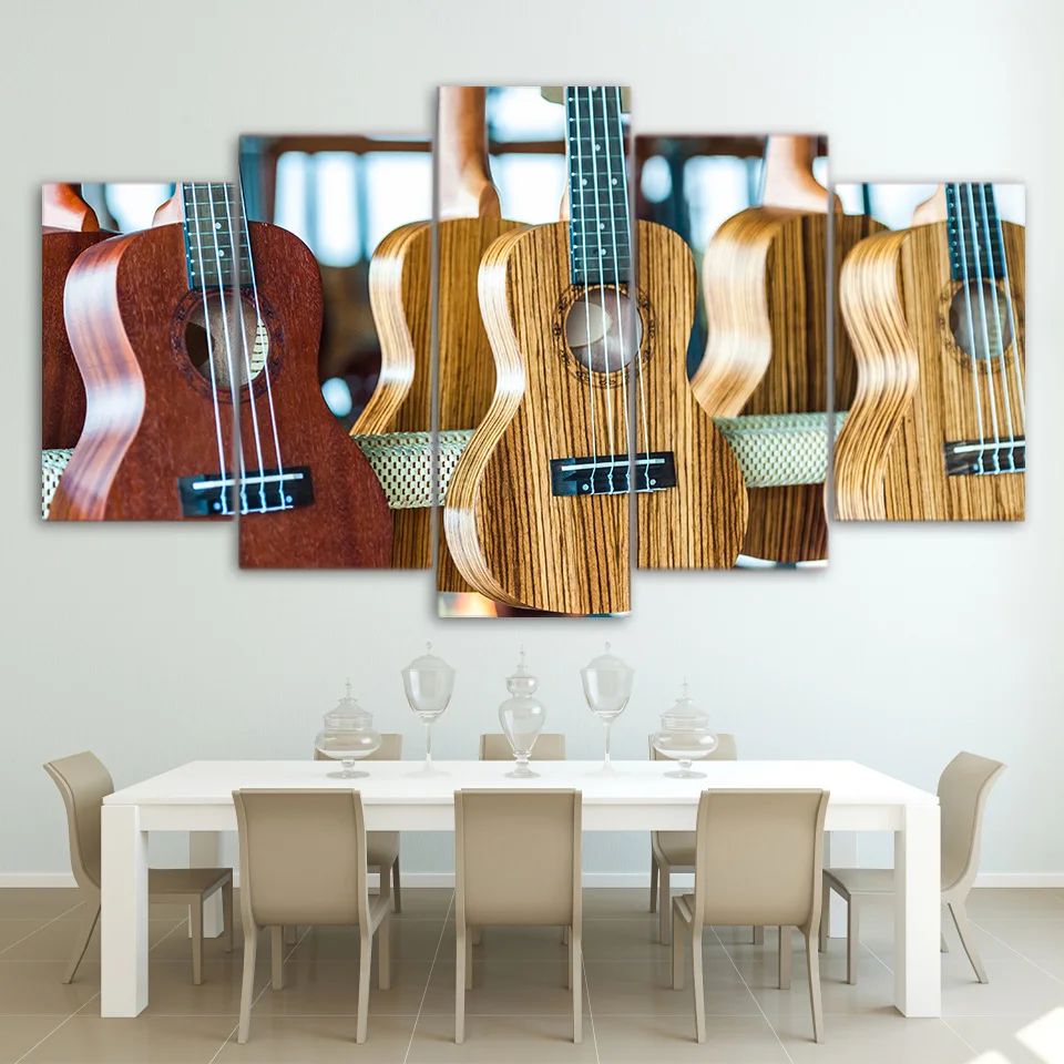 HD printed 5 piece canvas art wondeful wooden guitars painting wall pictures for living room modern free shipping CU-2035B
