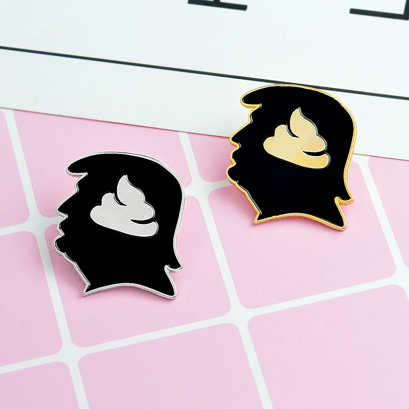 2pcs-set-Trump-shithead-Brooch-Pins-set-Gold-Silver-Head-Feces-Enamel-Pin-Buckle-Badge-Jackets(2)