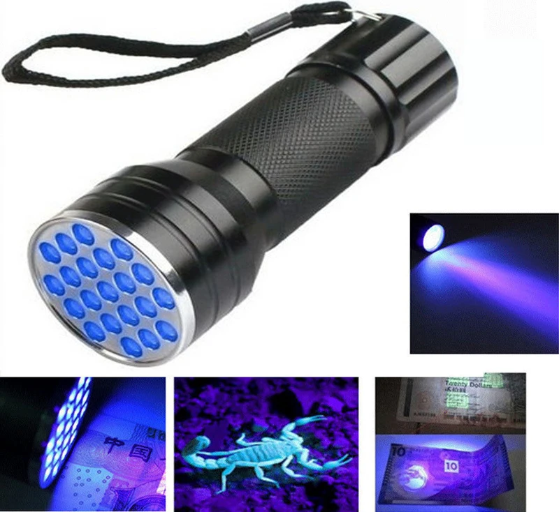 

21 LEDs UV Ultra Violet Flashlight 395nm Mini Blacklight Aluminum Torch Light Lamp UV multi-function money Antique flashlight