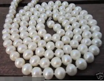 

50" charming 9-10mm natural white south sea pearl necklace 14k gold clasp