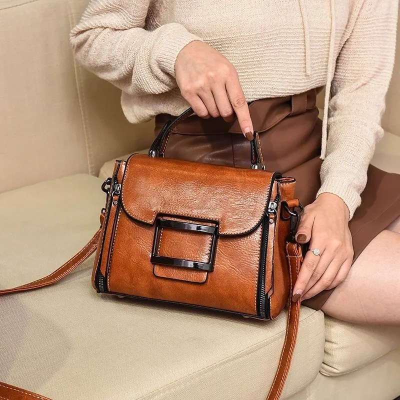 

HOT Spring Real Genuine Leather HandHandbags Woman Small Vintage Crossbody Bags For Woman Shoulder Messenger Female