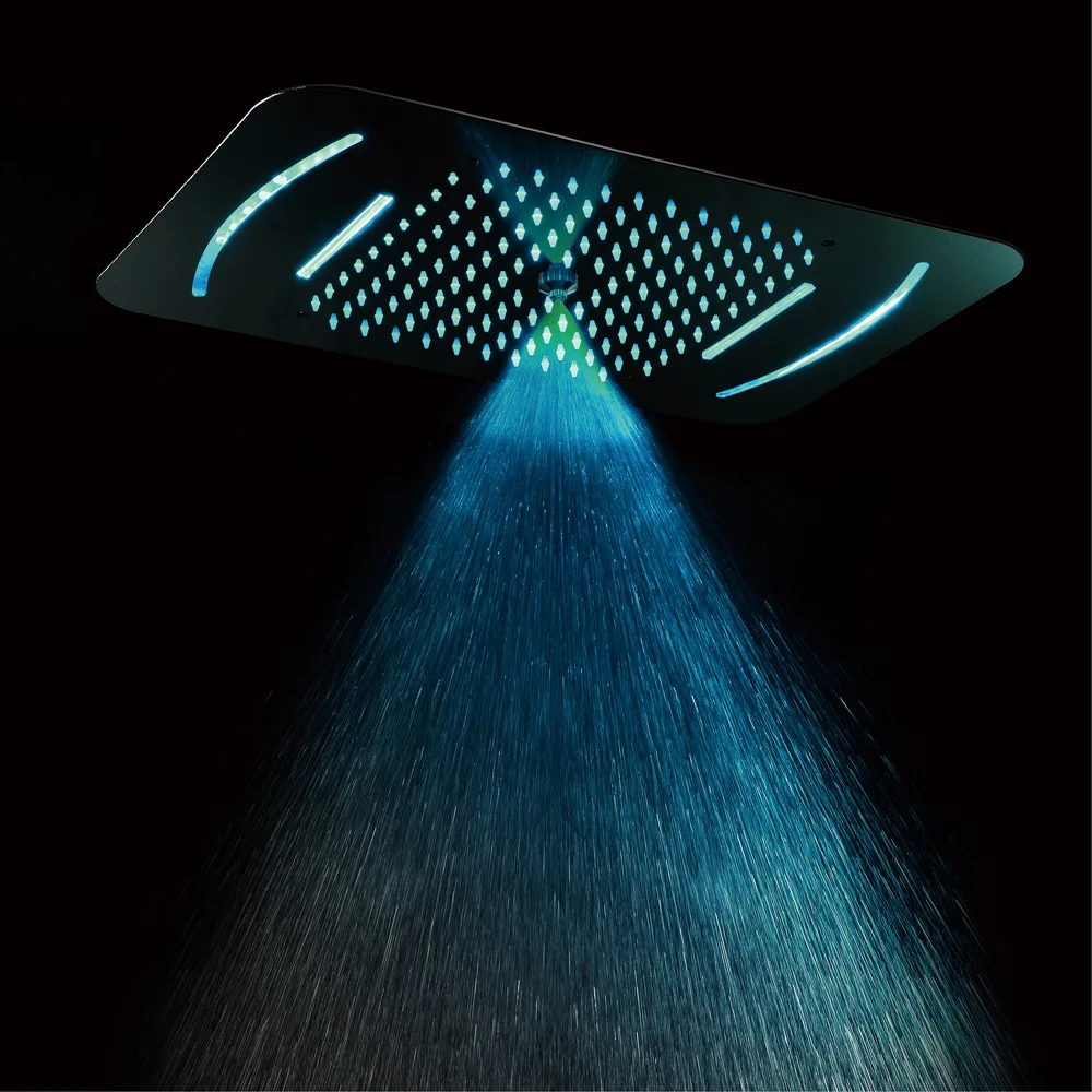 Big Misty Massage Shower Head Ceiling LED Light Bathroom Remote Control LED Color Shower Waterfall Rainfall Showers 580*380mm Big Misty Massage Shower Head Ceiling LED Light Bathroom Remote Control LED Color Shower Waterfall Rainfall Showers 580*380mm