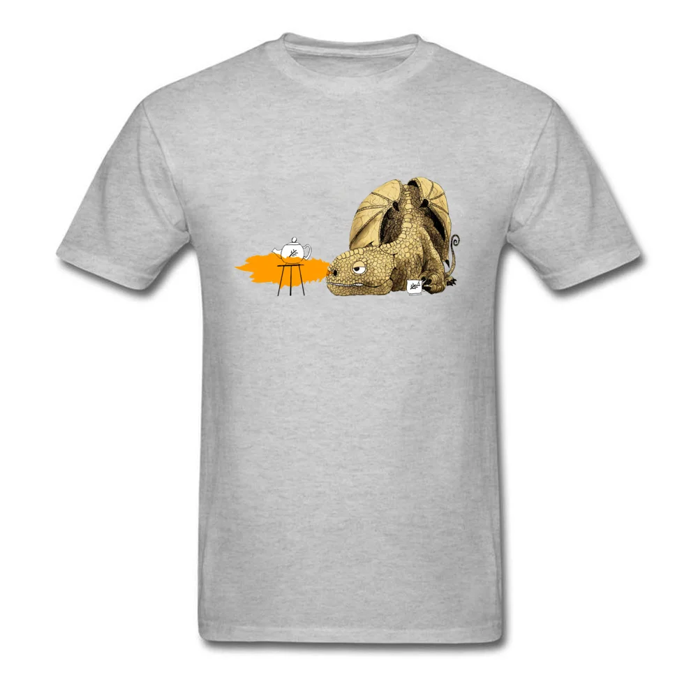 Male T-shirts Dragon making Tea Casual Tops Shirts Cotton Fabric O-Neck Short Sleeve Geek Tee Shirt Summer/Autumn Dragon making Tea grey