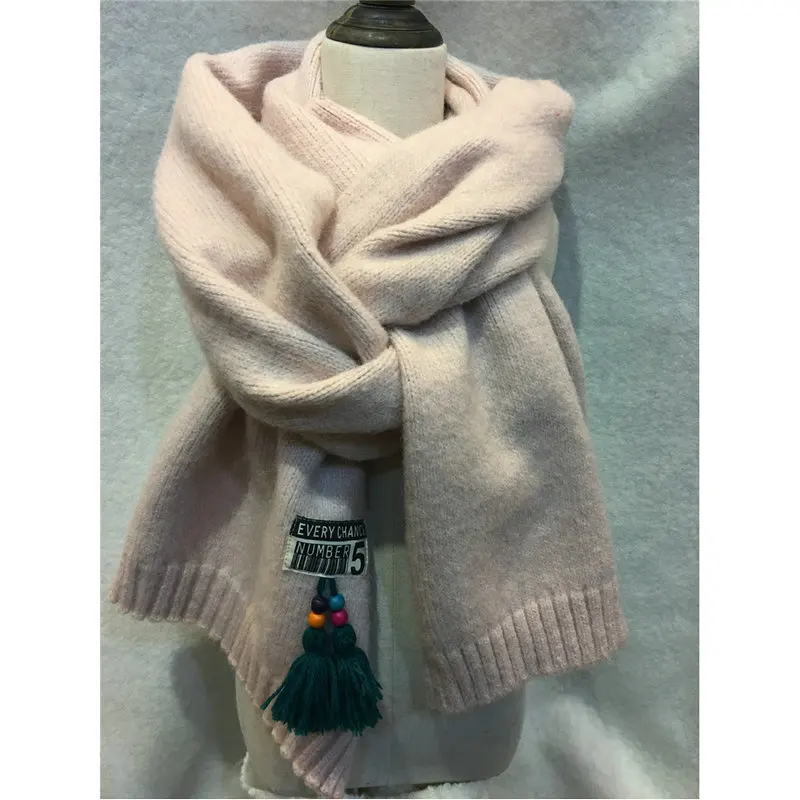Зимний женский шарф, однотонный вязаный шарф с новым украшением из кисточек, модная теплая Толстая кашемировая шаль, шарф YG481 - Цвет: YG48104
