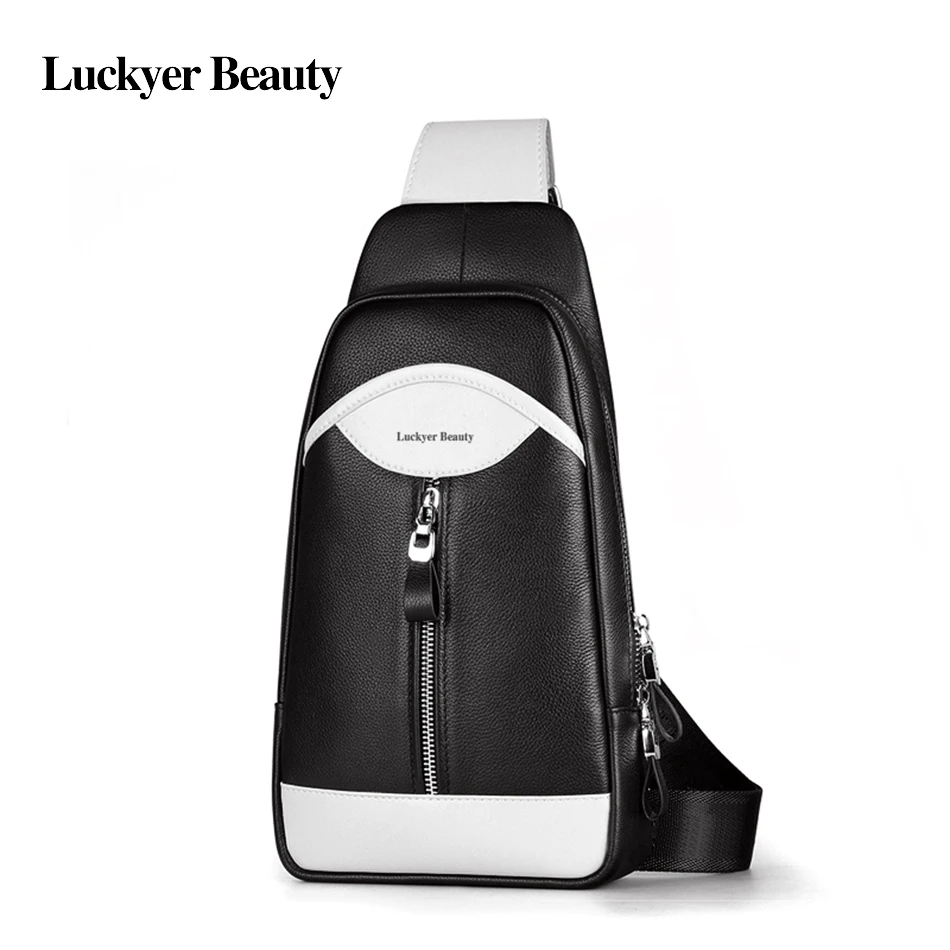 LUCKYER BEAUTY Genuine Leather Men'S Shoulder Bag Men Fashion Men's Chest Pack High Quality Casual Multipurpose Messenger Bag