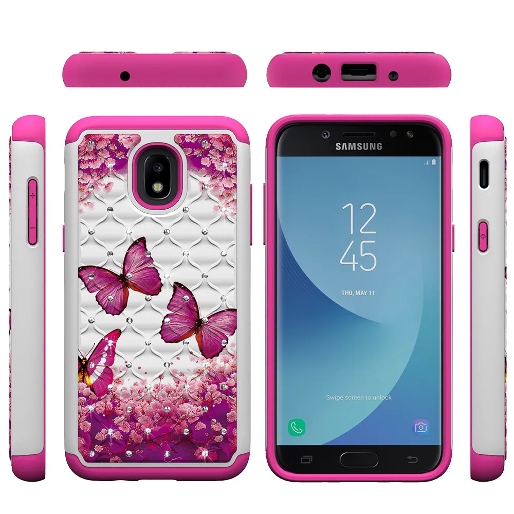 Окрашенный чехол со стразами и бриллиантами для Samsung Galaxy J3 Emerge J7 2018 Prime Hybrid PC TPU