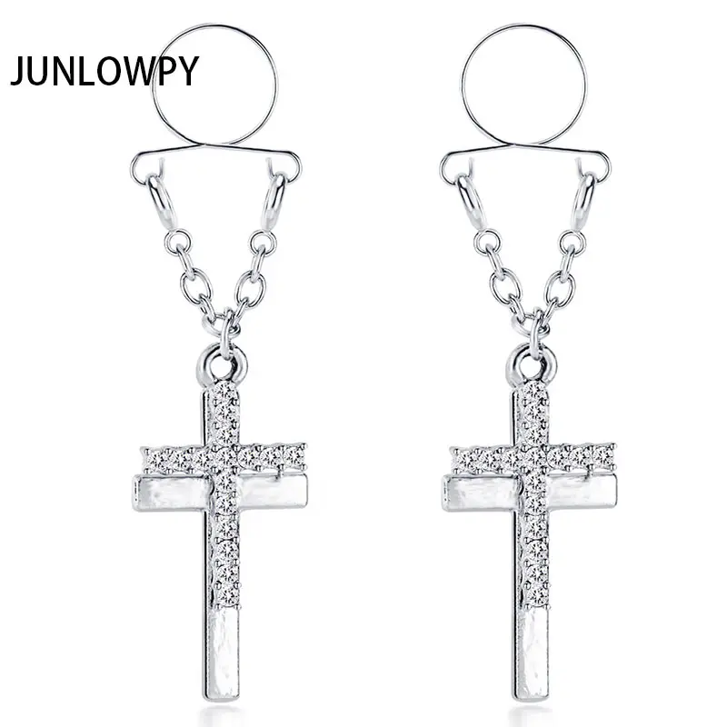 Имитация родиевого покрытия JUNLOWPY 1 пара не серьга-имитация на кольцо для соска поддельные ювелирные изделия с подвеской в виде соски поддельное кольцо для соска тела ювелирные изделия-пирсинг женщина девушка - Окраска металла: Имитация родиевого покрытия