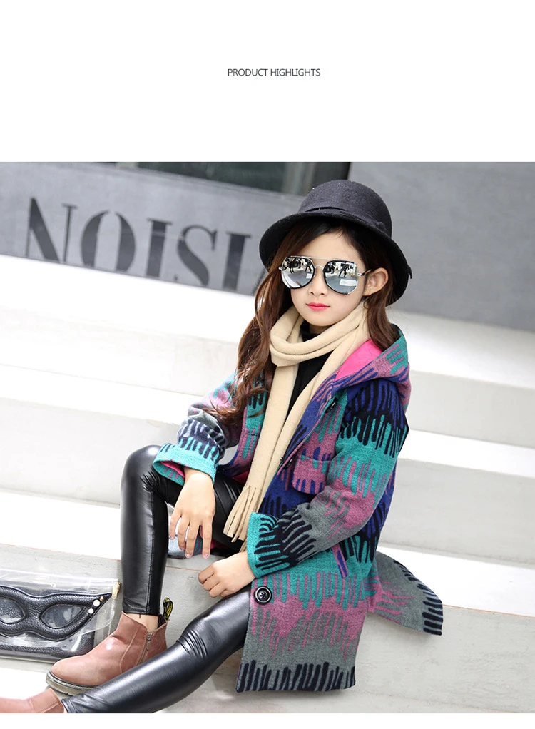 Baby Jackets Wool Coats Girls Children's Warm Winter overcoat fashion Hooded quilted long down Coats For Teenage 5-14Y kids clothing (2)
