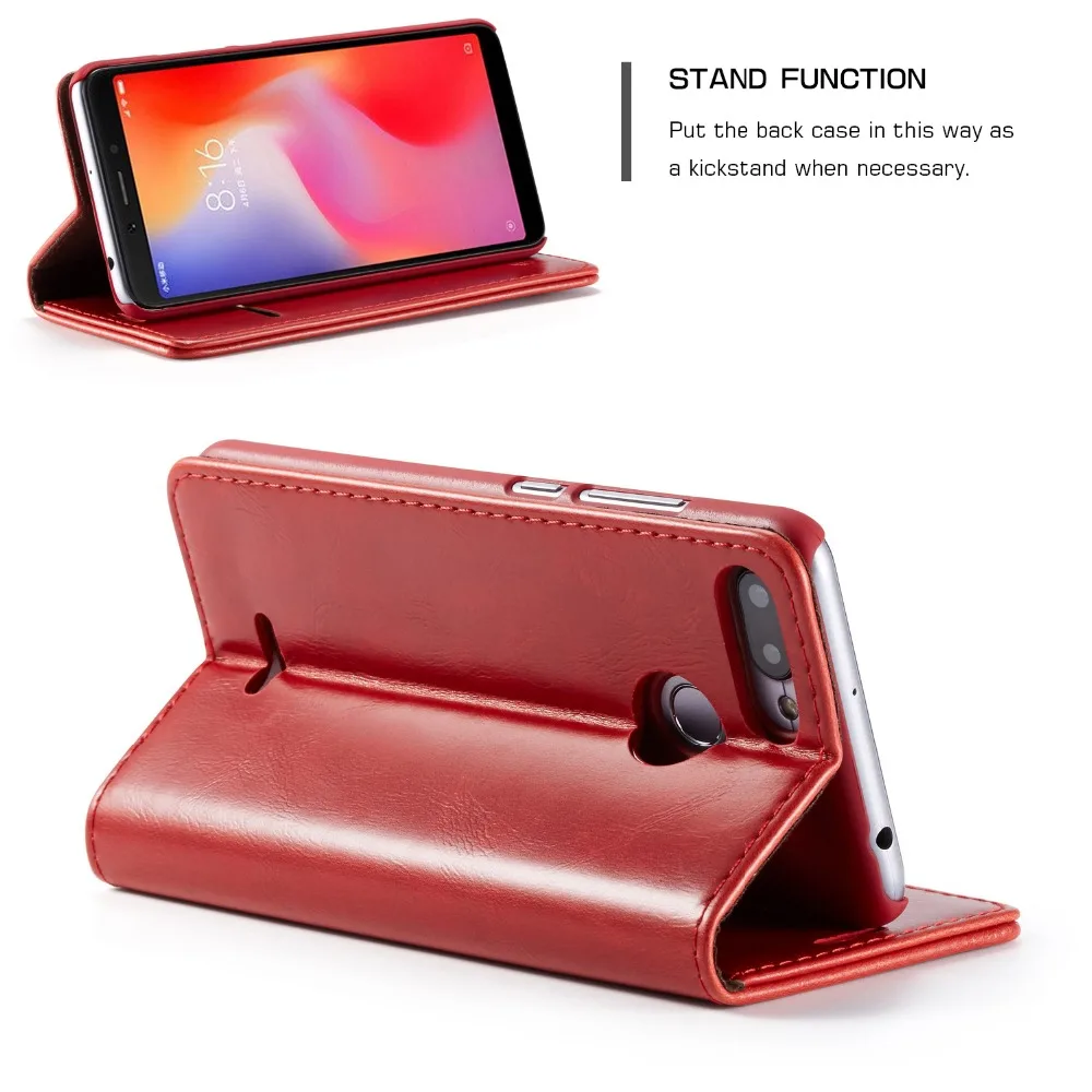  Luxury Leather Phone Cases Cash slot Magnetic flip wallet case Holder Stand for Xiaomi Redmi 6 6A 6