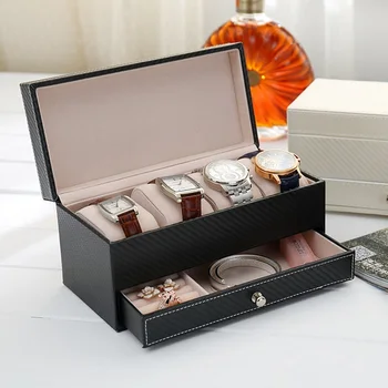 

2 Color PU Leather Watch Display Box Jewelry Storage Organizer Case 22.3 * 10.7 * 11cm Locked Watch Display Box New Arrivals