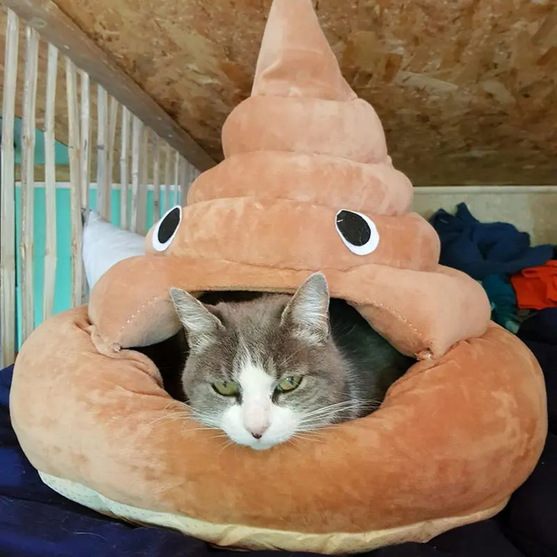 Funny Poop Pet Cat Beds Mat House Cat Dog Puppy Kennel Sleeping Bags Winter Warm Sofa Pet Home Cat Beds Mat Tent Nest Cave Bed