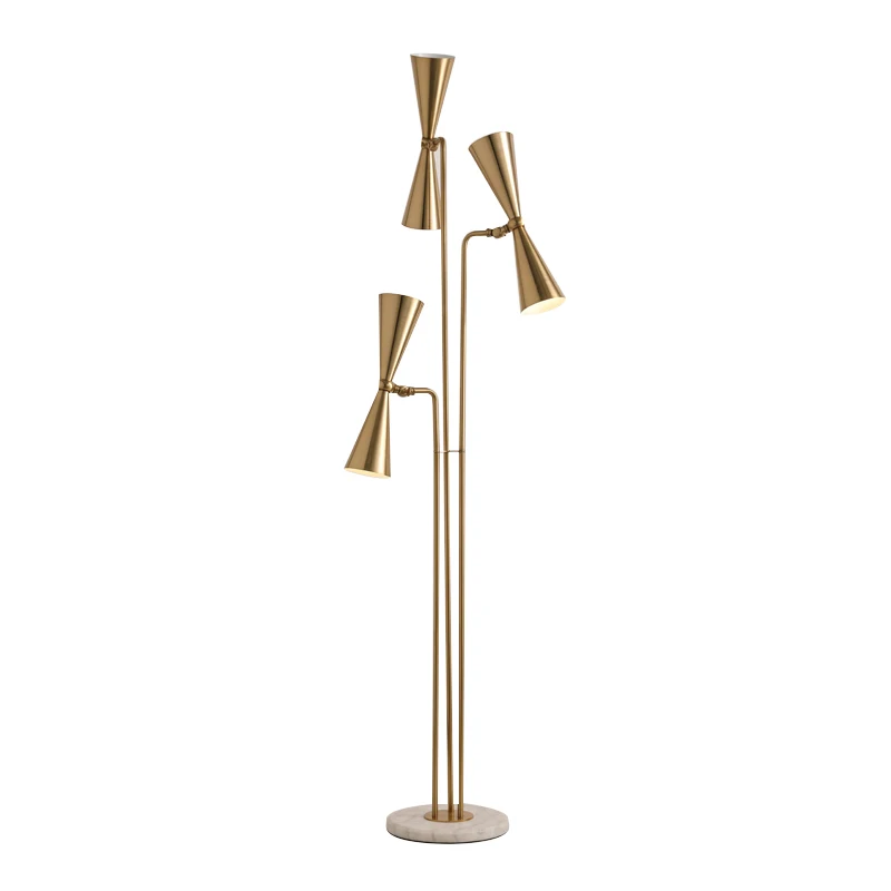 Post Modern Creative 3 heads Floor lamps Plated Gold metal lustre Hotel villa Luxury Deco LED Standing lamp Marble Luminaria