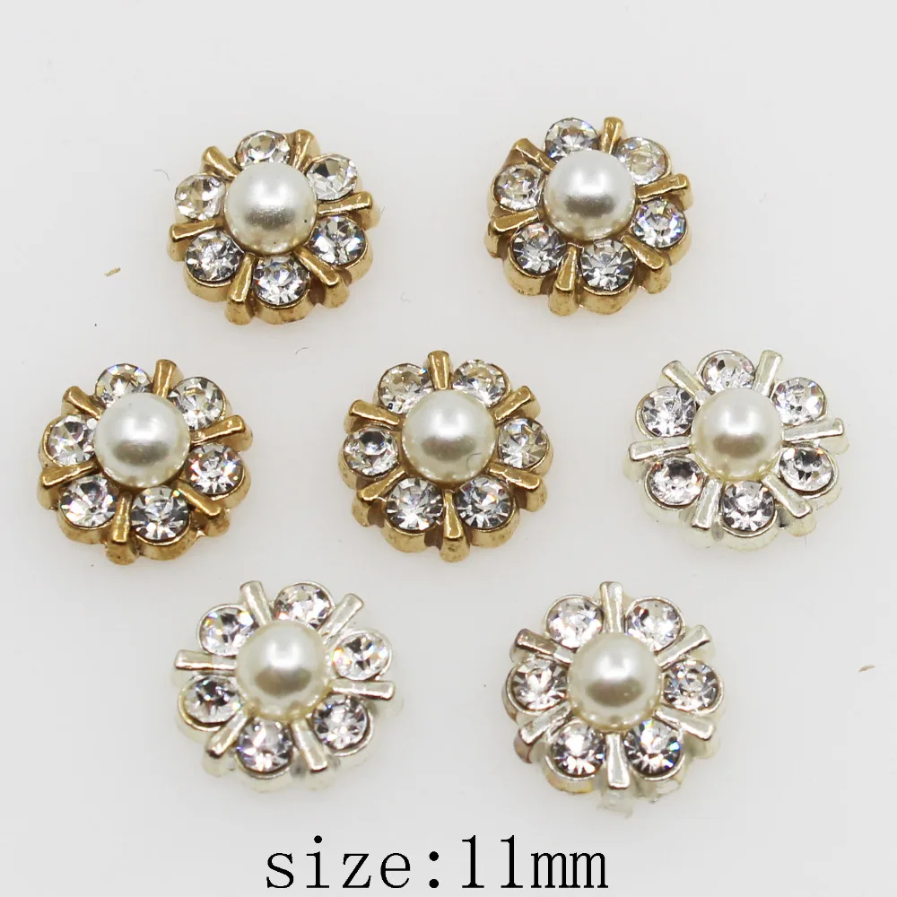 

Mini Fashion 11mm round alloy pearl rhinestone button golden silver crystal brooch invitation wedding Bridal bouquets decorate