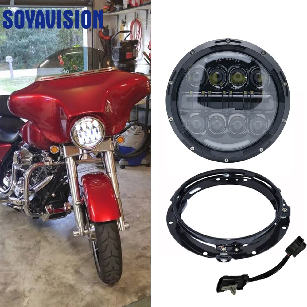 Для Harley 7 &quotдвигатель проектора мотоцикла Светодиодная лампа для фары с угловыми