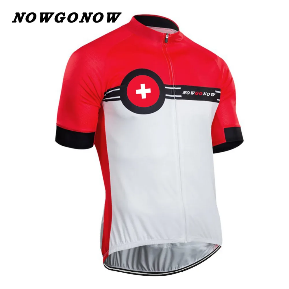 NOWGONOW 2017 cycling jersey men team clothing bike wear red Swiss