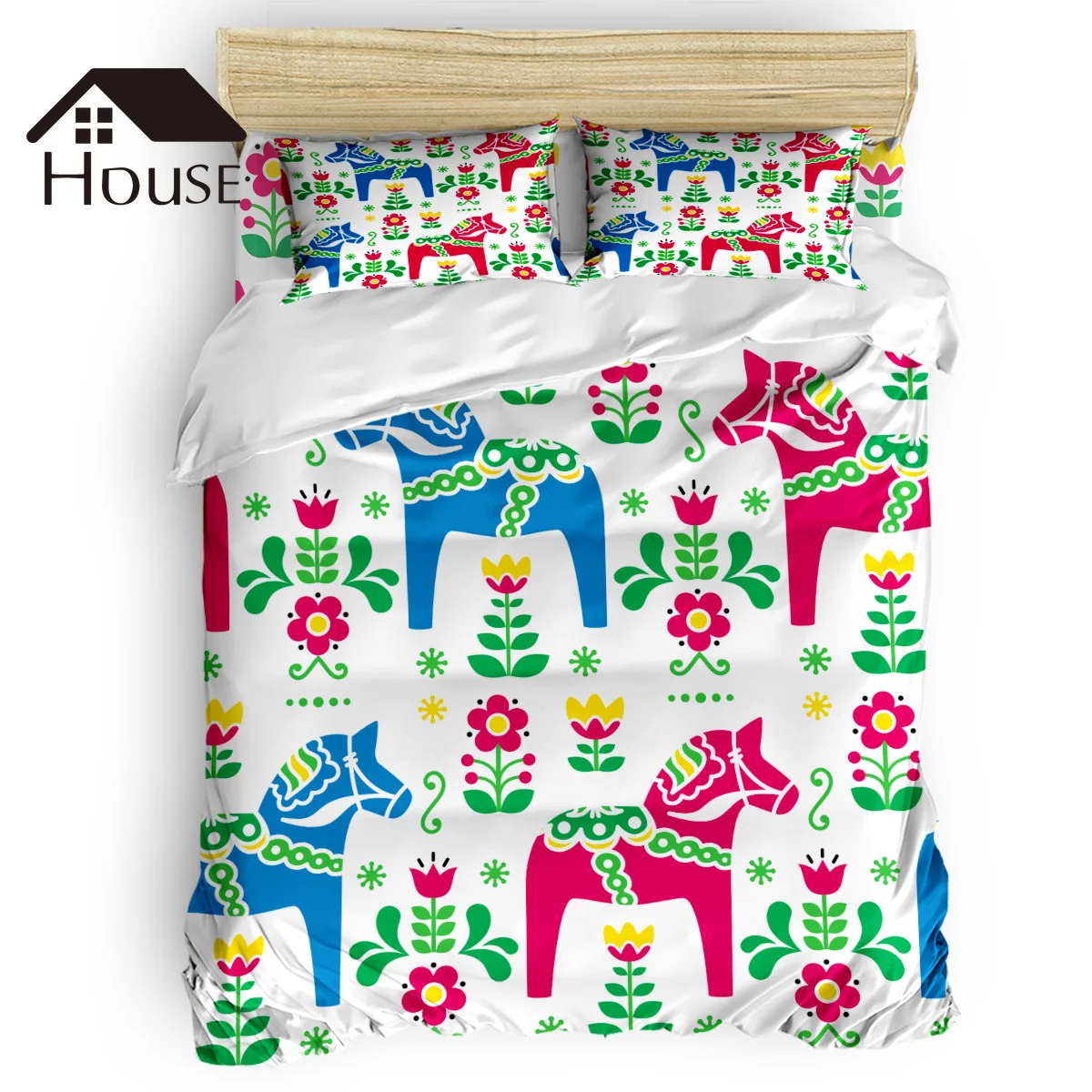 

BIGHOUSES Duvet Cover Set Animal Horse Abstract Pony Duvet Cover 4 Piece Bedding Set