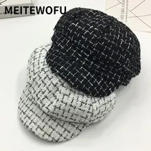 Новая осенне-Весенняя Милая Повседневная восьмиугольная шляпа женская маленькая головной убор в клетку британская ретро черно-белая утка язык маляр шляпа