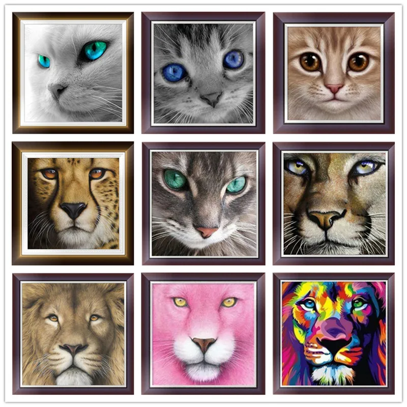 

DIY 5D Diamond Painting Mosaic Lion & Cat Handmade Diamond Cross Embroidery Set Diamond Embroidery Pattern Made of Numbers