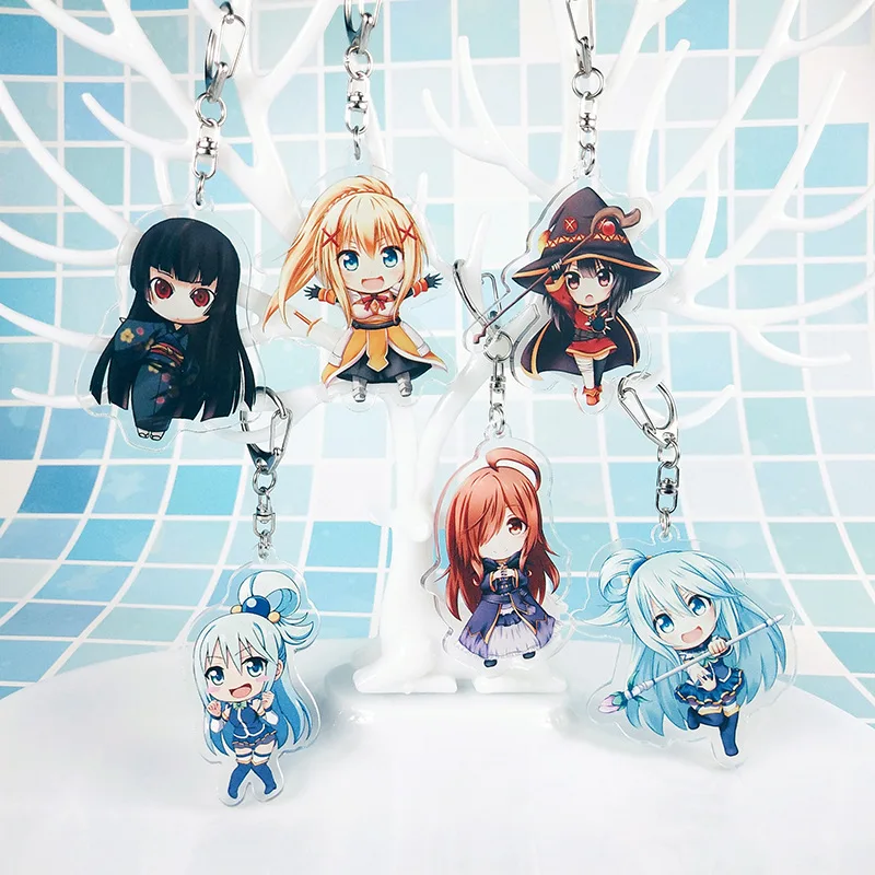 

1pcs Anime Keychain kono subarashii sekai ni shukufuku wo two Side Print keychain Keyrings Pendants Nice Present Y18