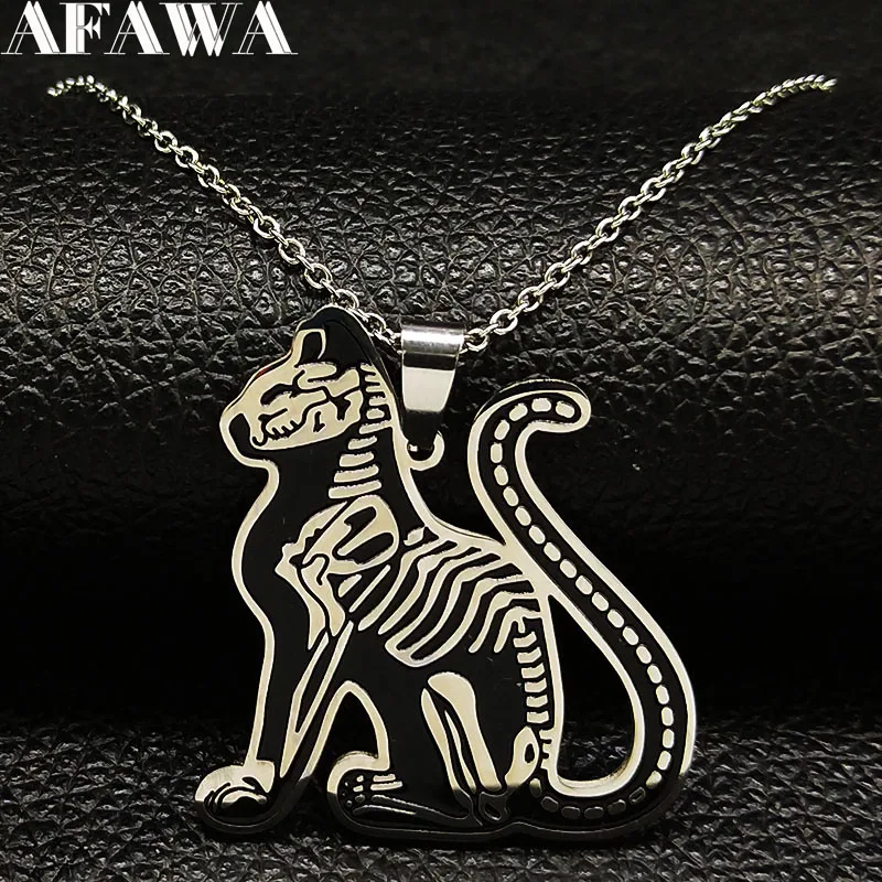 

2019 Black Silver Color Stainless Steel Statement Necklace for Women Gothic Cat Necklaces Pendants Jewelry gargantilla N18749