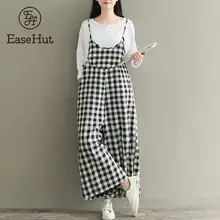 EaseHut Plus Size 3XL Rompers Women Check Plaid 2018 Jumpsuits Overalls Vintage Strappy Casual Loose Harem Pants Long Trousers