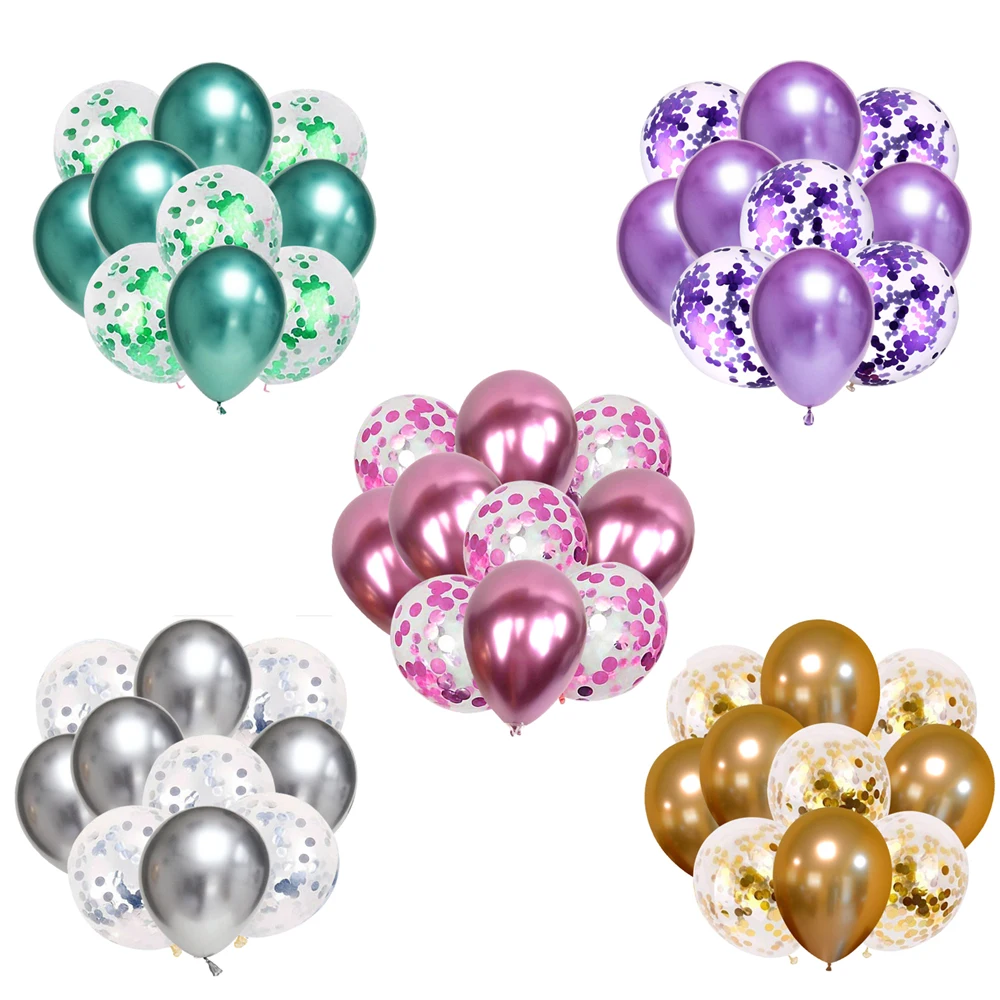 

10pcs metal and Confetti mixed balloons wedding decoration helium globos birthday party decorations adult anniversary supplies